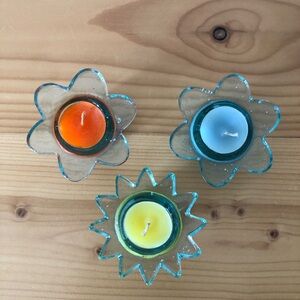 Floral Glass Tealight Holders - Orange, Blue, Yellow Scented Mini Spring